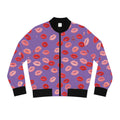 Psyche Collection Light Purple, Kiss Print Uni-Sex Bomber Jacket —  Lipstick Kisses Print