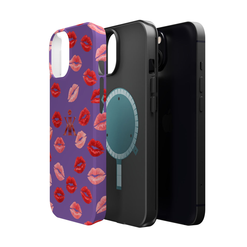 Psyche Collection Light Purple - Kiss Pattern Magnetic Impact Phone Case
