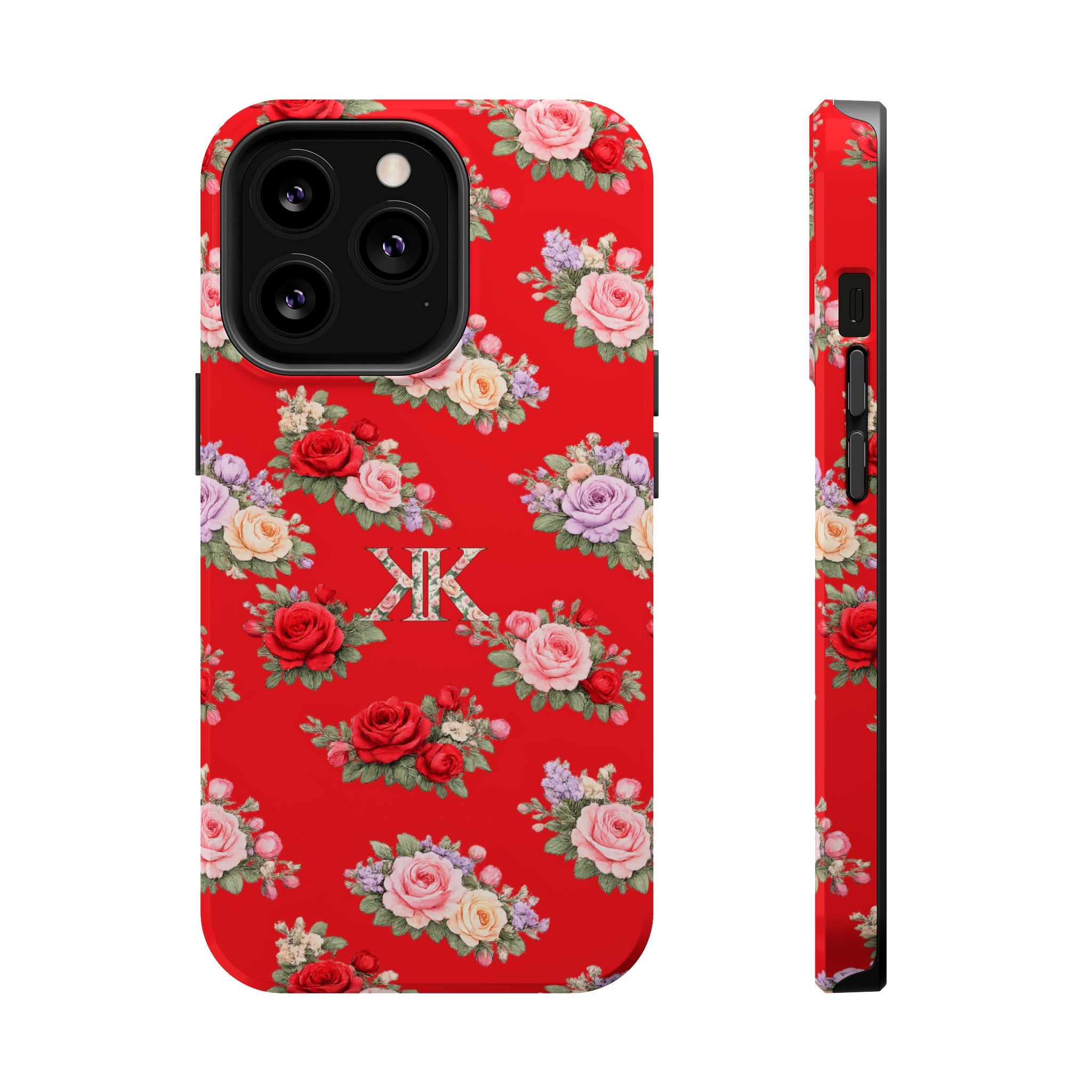 Anthos Collection RED Vintage Floral Rose Pattern Magnetic Impact-Resistant Phone Case