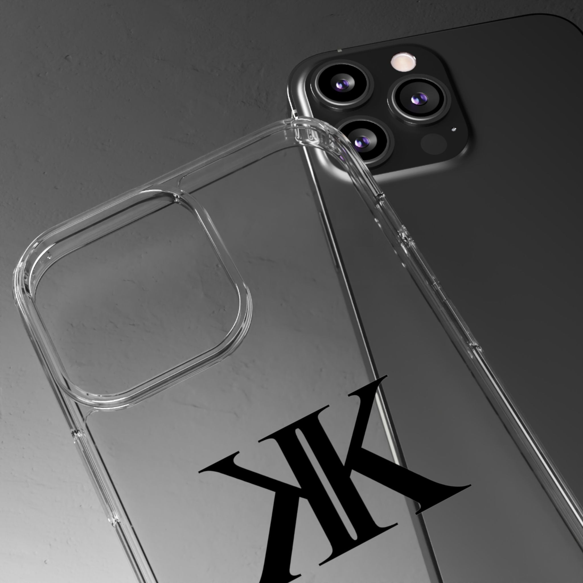 Kairos Kosmos Clear Phone Case — Minimal Black KK Monogram