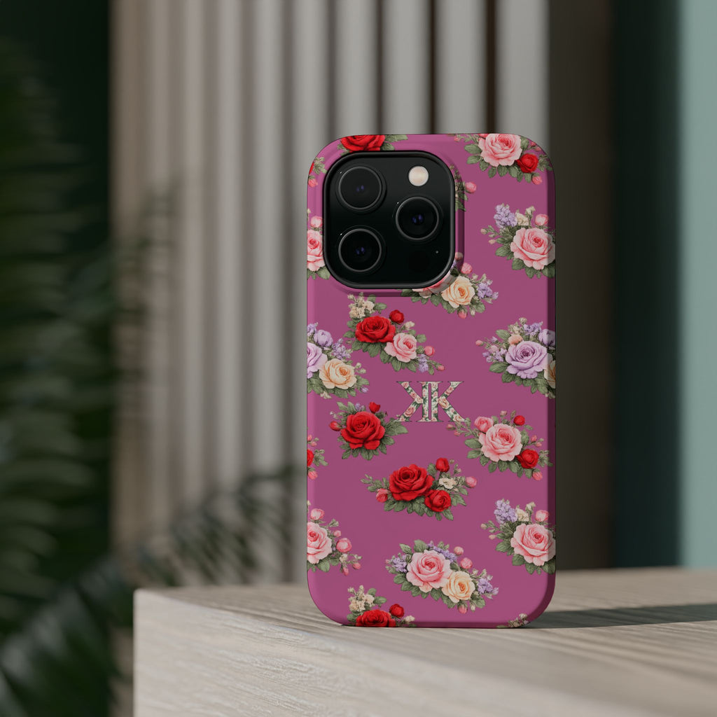 Anthos Collection Light Pink  Vintage Floral Rose Pattern Magnetic Impact-Resistant Phone Case