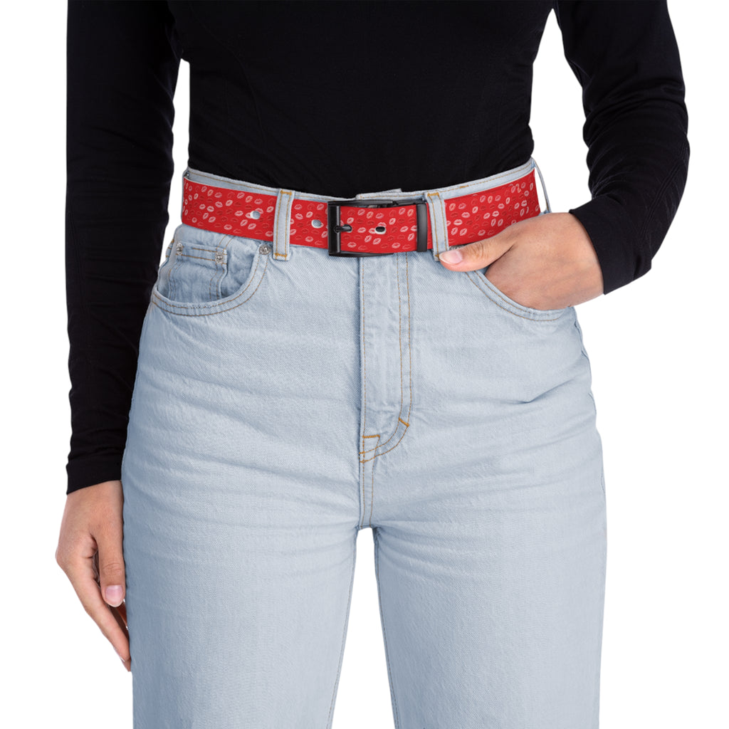 Psyche Collection Women's RED Pink And Red Lip Print Belt – Cute Kiss Pattern Fashion Belt