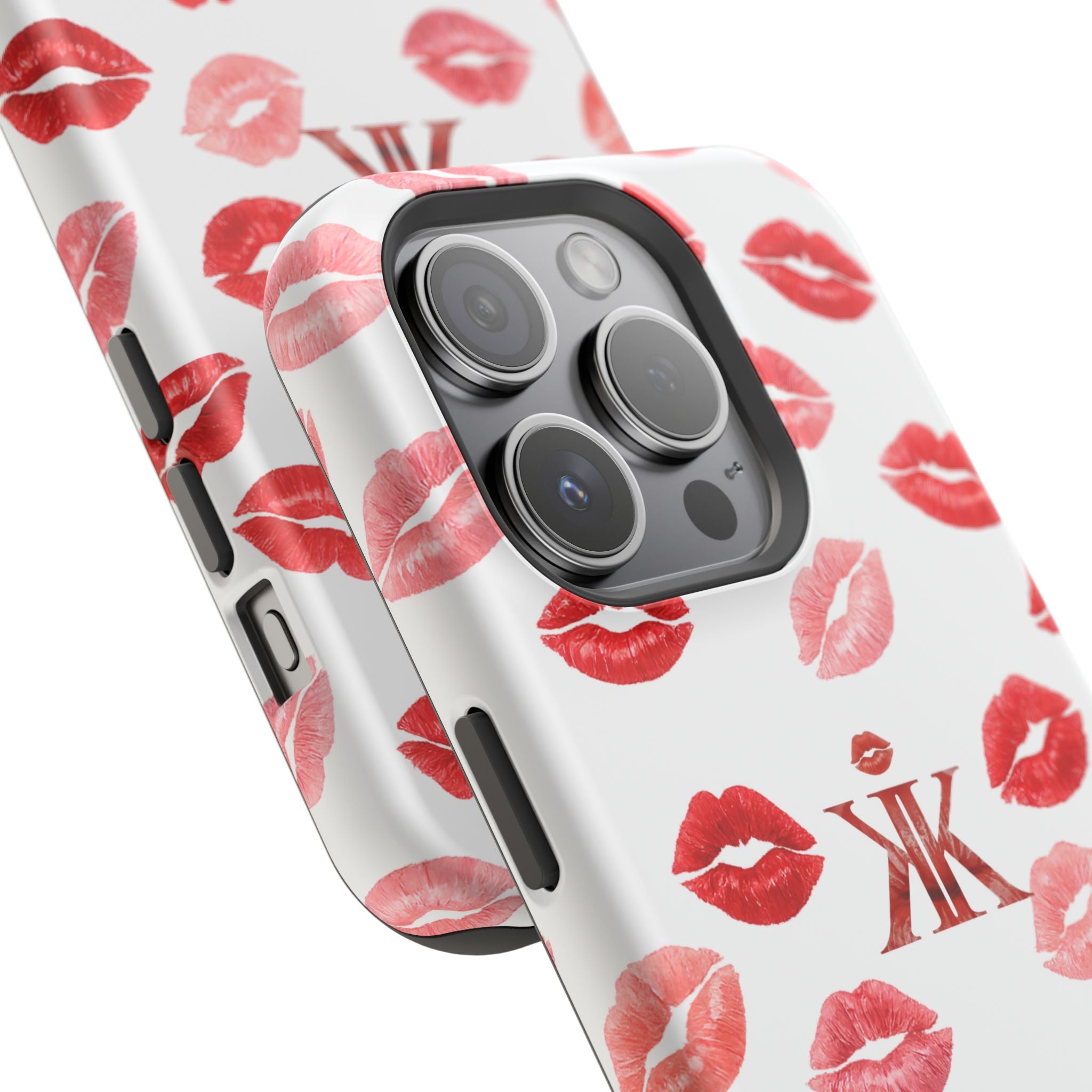 Psyche Collection White - Kiss Pattern Magnetic Impact Phone Case