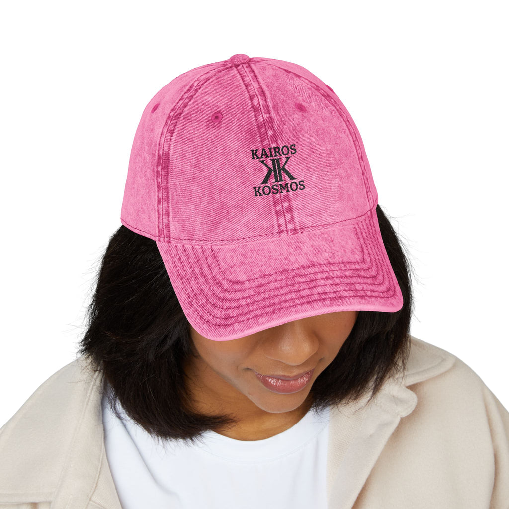 Vintage Embroidered Cap — Kairos Kosmos Logo Distressed Baseball Hat