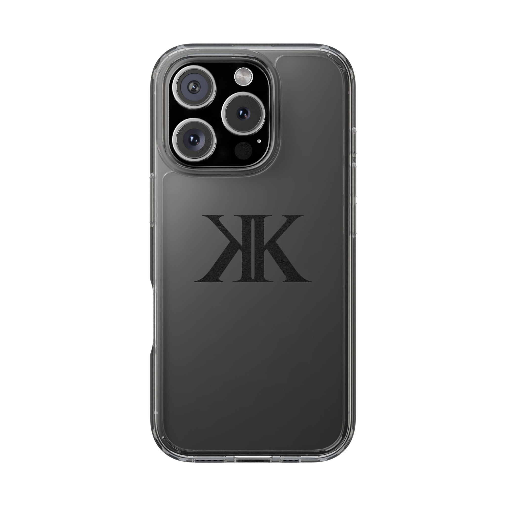 Kairos Kosmos Clear Phone Case — Minimal Black KK Monogram