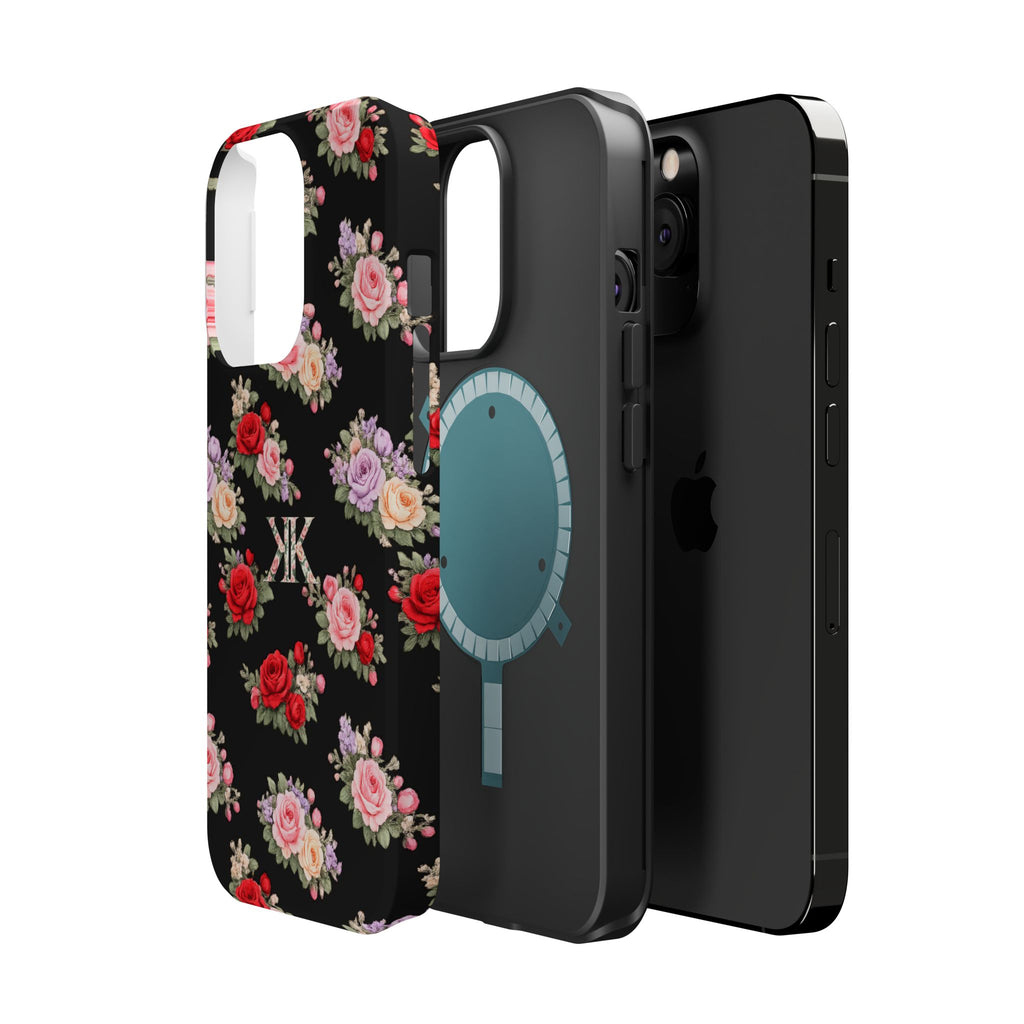 Anthos Collection BLACK Vintage Floral Rose Pattern Magnetic Impact-Resistant Phone Case