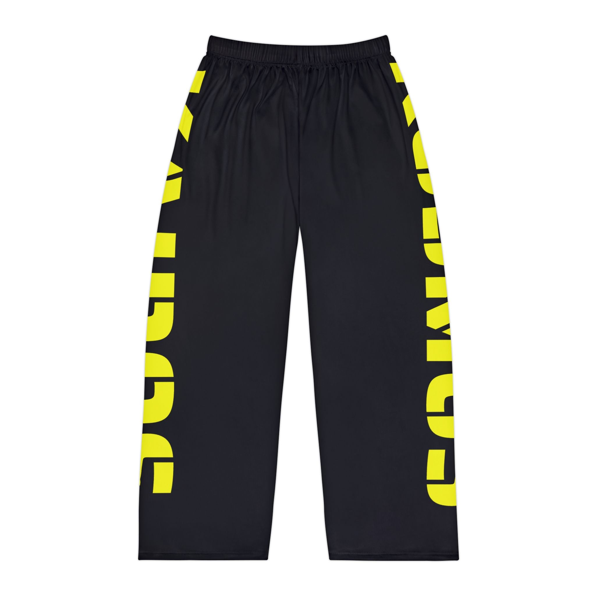 Pajama Pants BLACK — Sleep Loungewear with Bold Yellow Side Text (KAIROS)