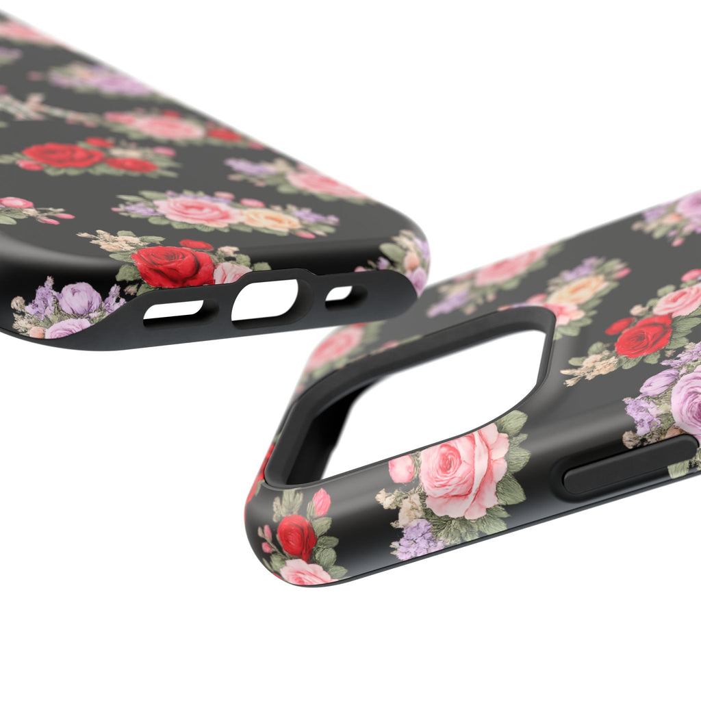 Anthos Collection BLACK Vintage Floral Rose Pattern Magnetic Impact-Resistant Phone Case