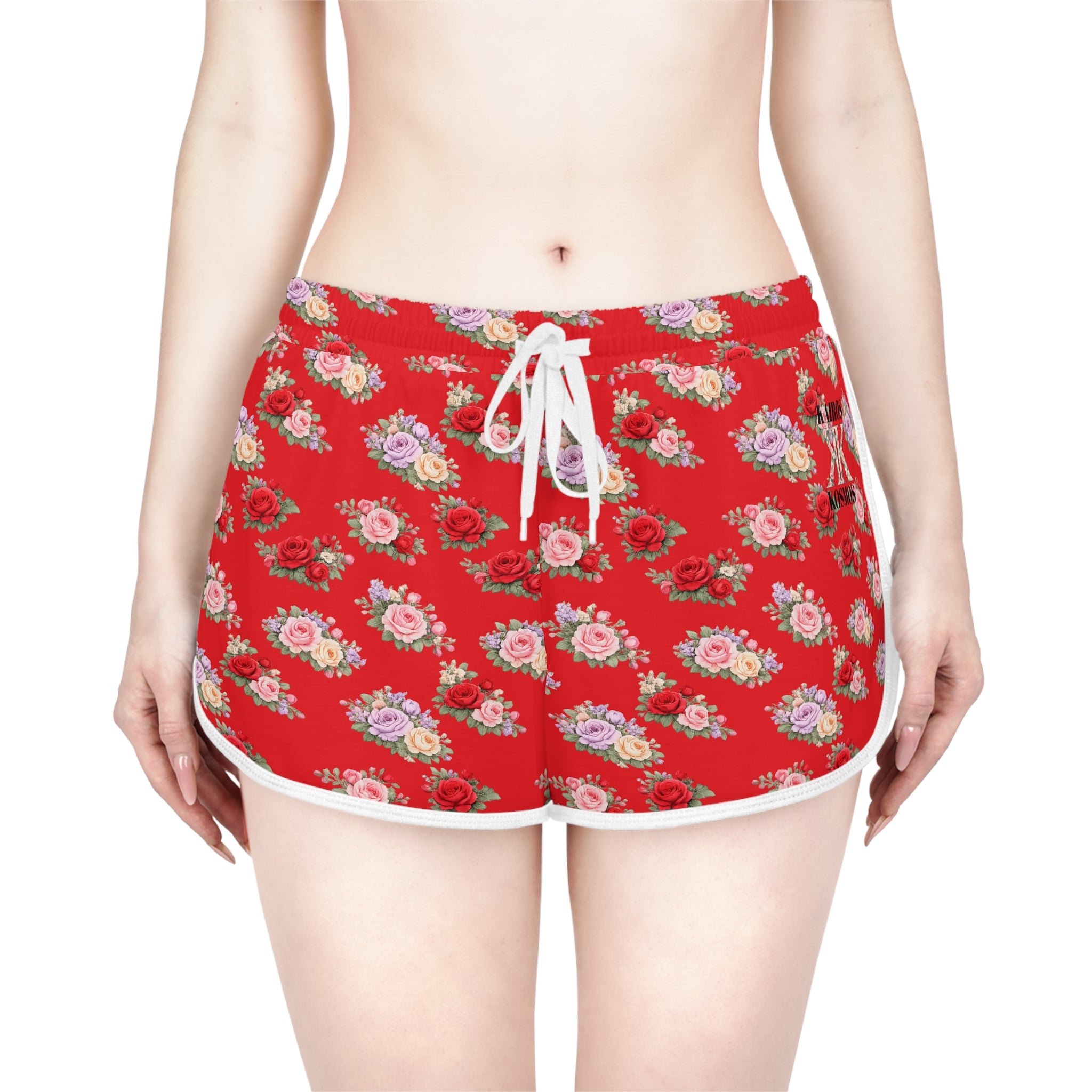 Anthos Collection RED Floral Stretch Women's Relaxed Shorts — Vintage Pink & Red Rose All-Over Print