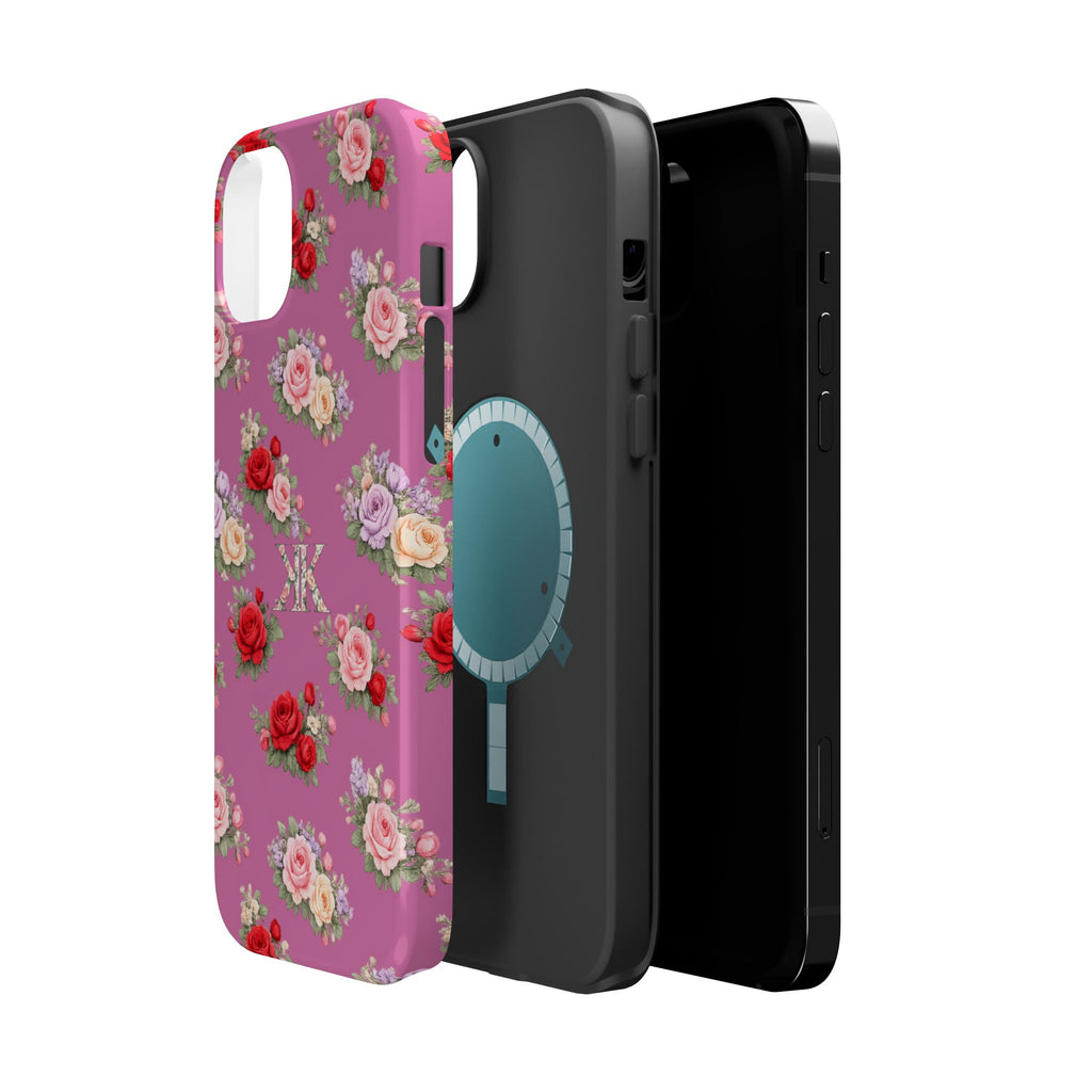 Anthos Collection Light Pink  Vintage Floral Rose Pattern Magnetic Impact-Resistant Phone Case
