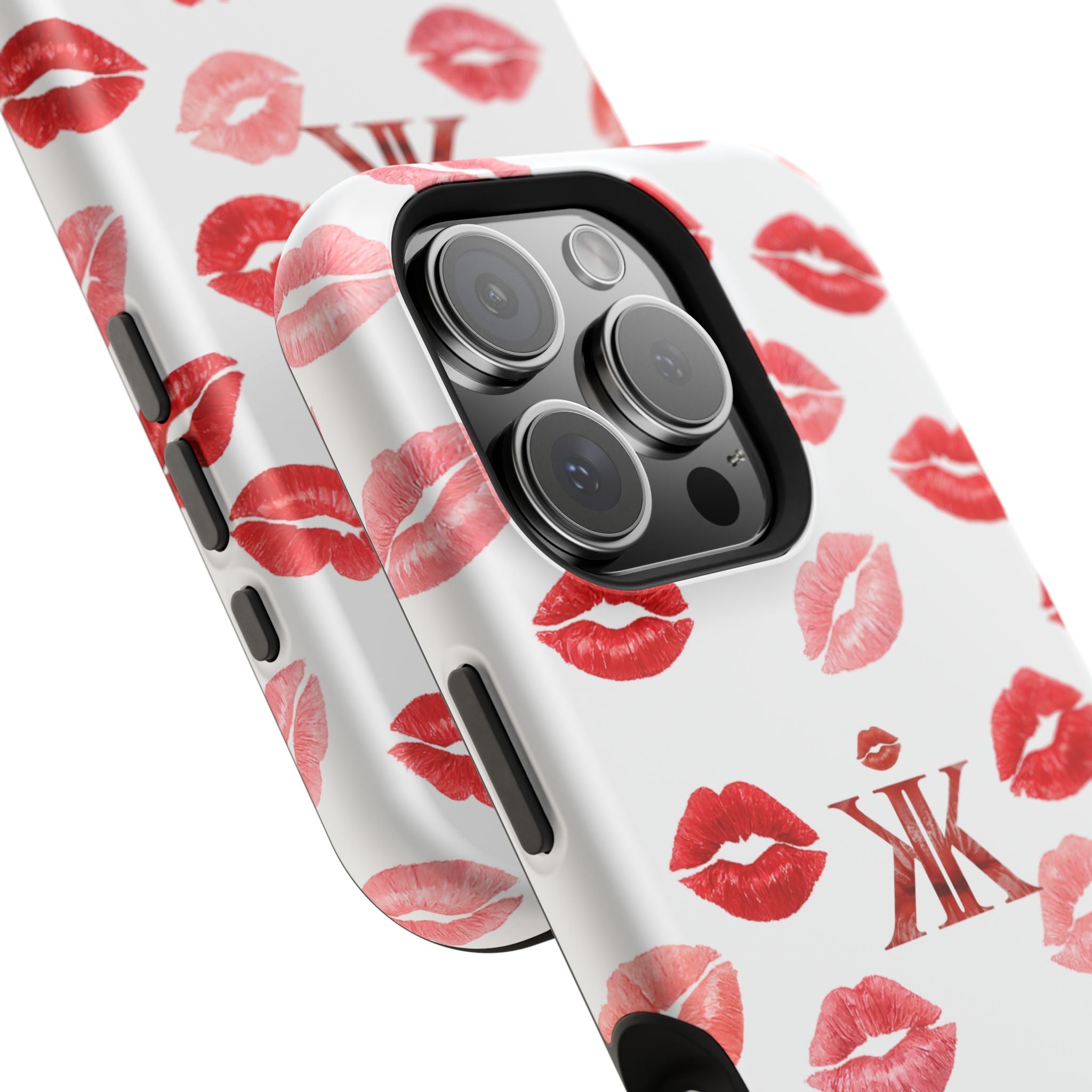 Psyche Collection White - Kiss Pattern Magnetic Impact Phone Case