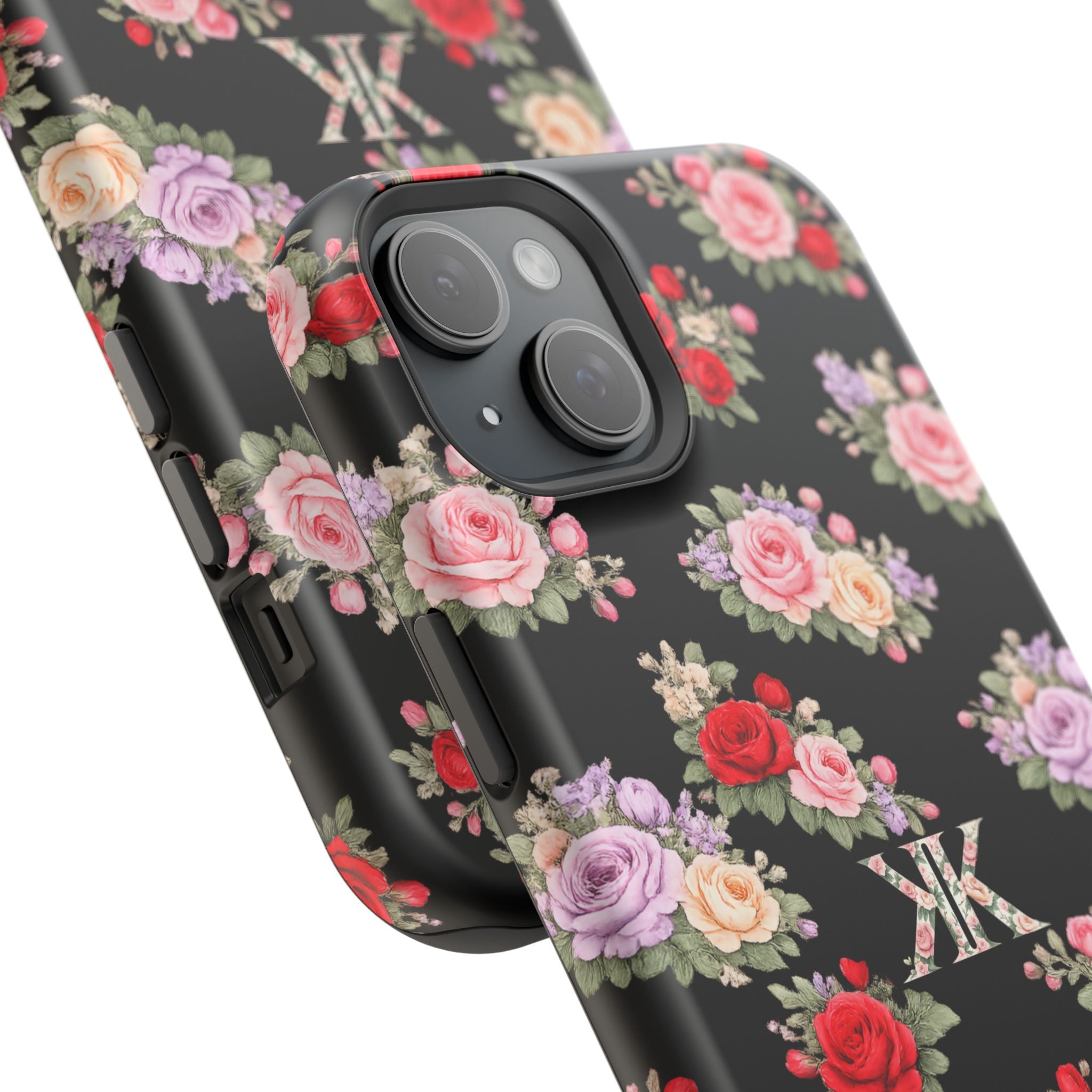Anthos Collection BLACK Vintage Floral Rose Pattern Magnetic Impact-Resistant Phone Case