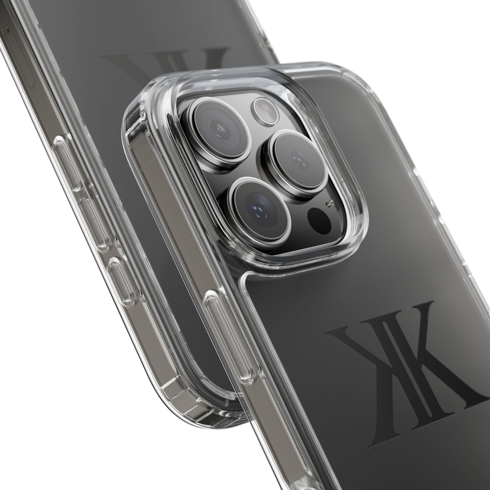 Kairos Kosmos Clear Phone Case — Minimal Black KK Monogram