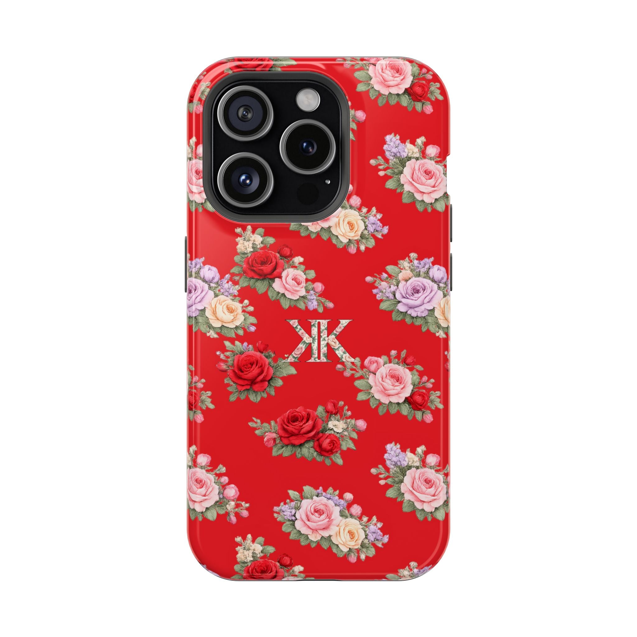 Anthos Collection RED Vintage Floral Rose Pattern Magnetic Impact-Resistant Phone Case
