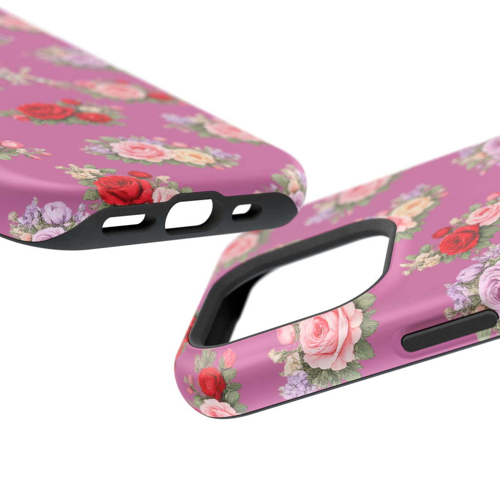 Anthos Collection Light Pink  Vintage Floral Rose Pattern Magnetic Impact-Resistant Phone Case