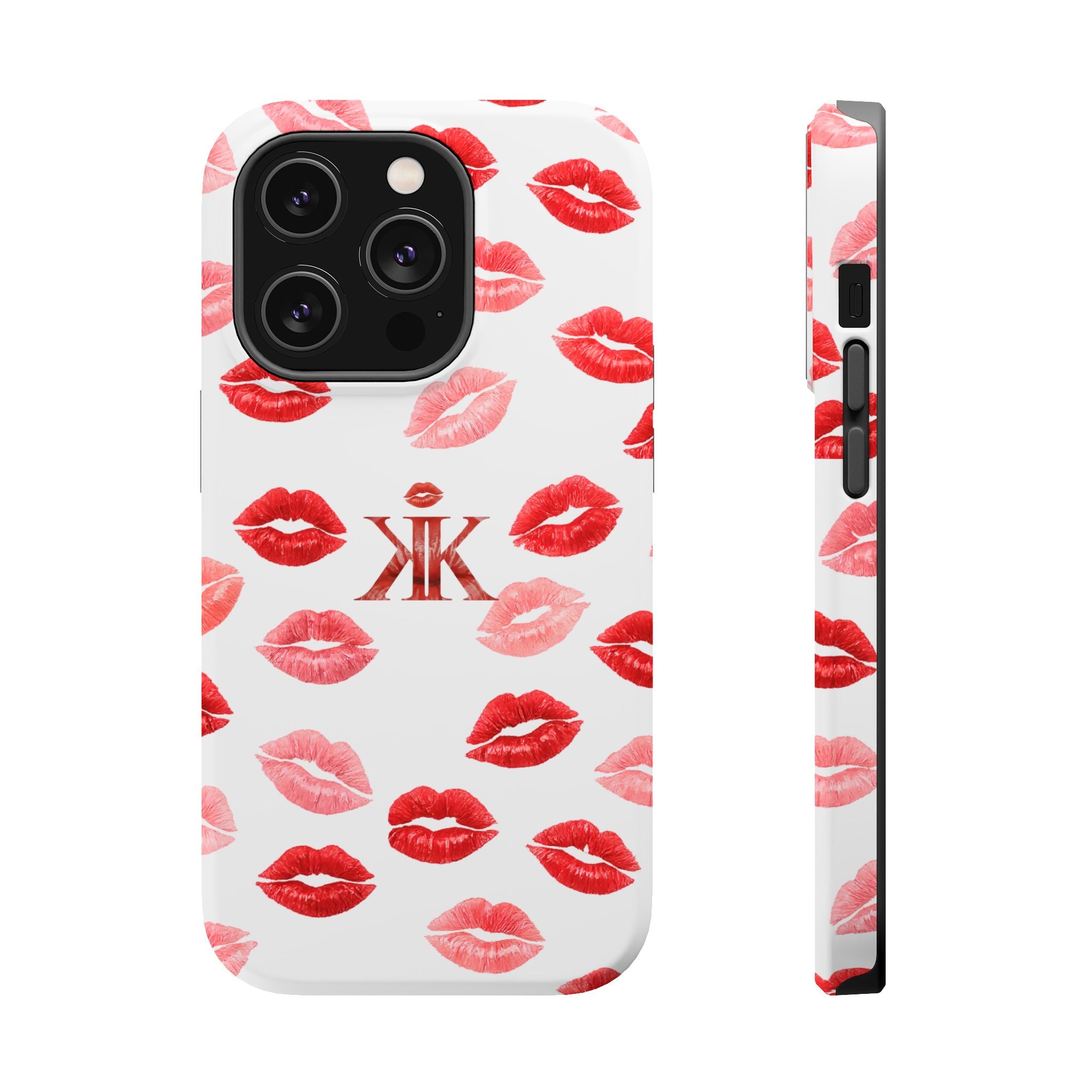 Psyche Collection White - Kiss Pattern Magnetic Impact Phone Case