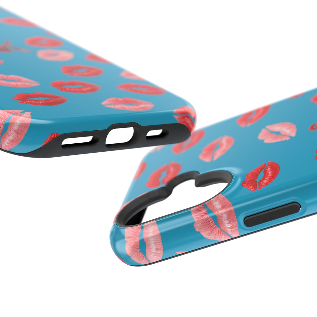 Psyche Collection Turquoise - Kiss Pattern Magnetic Impact Phone Case