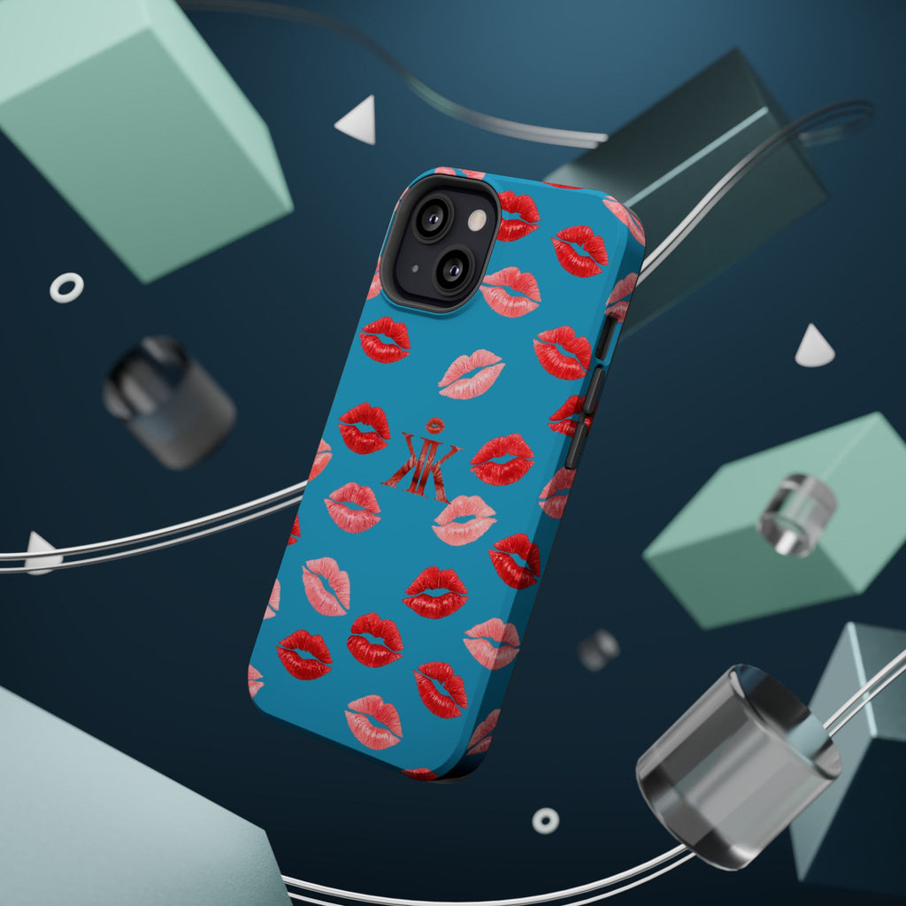 Psyche Collection Turquoise - Kiss Pattern Magnetic Impact Phone Case