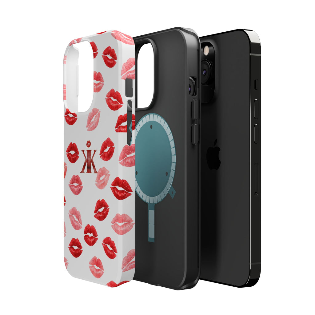 Psyche Collection White - Kiss Pattern Magnetic Impact Phone Case