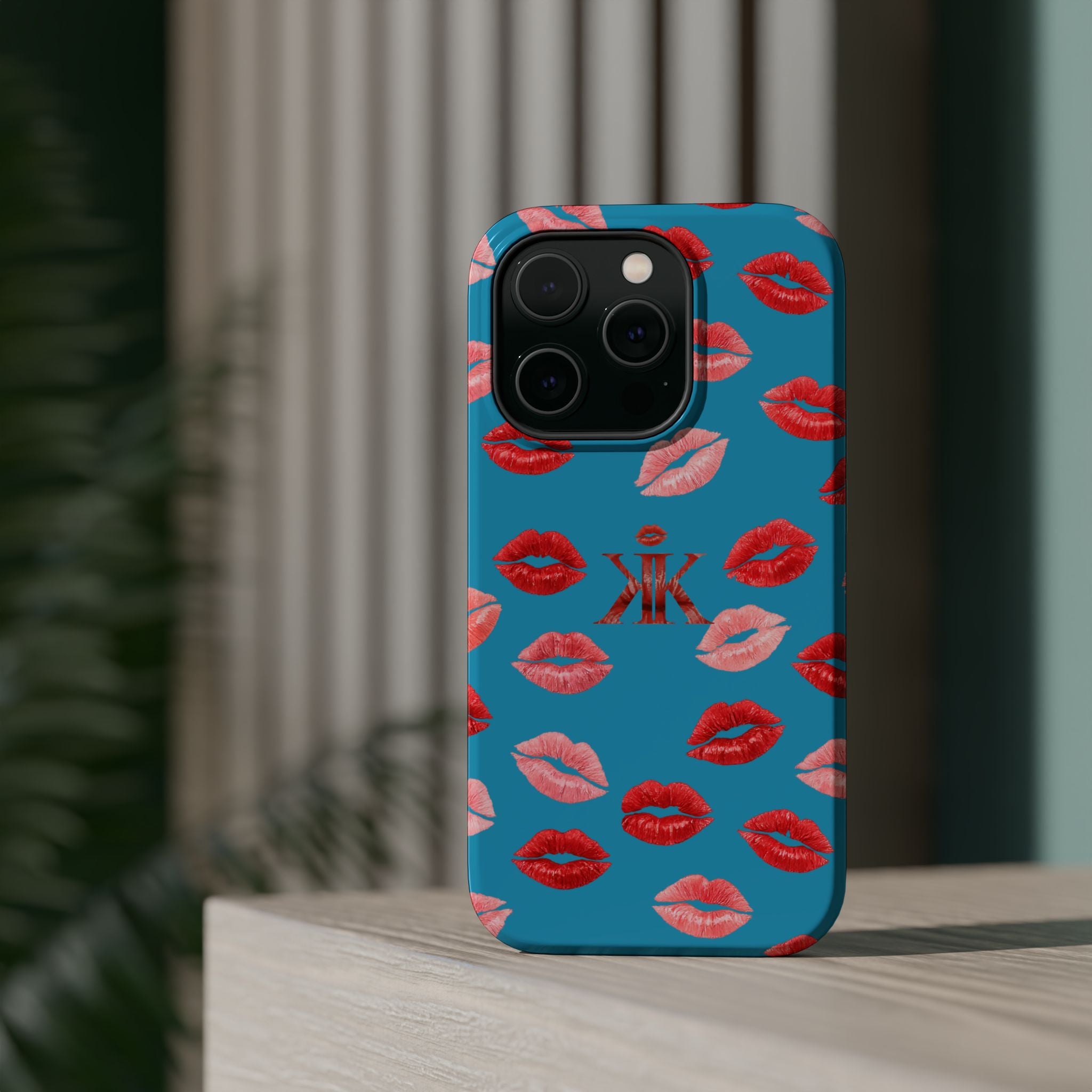 Psyche Collection Turquoise - Kiss Pattern Magnetic Impact Phone Case