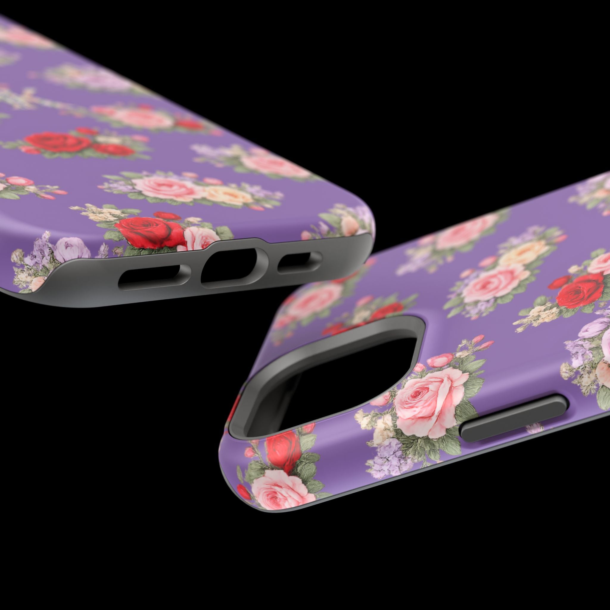 Anthos Collection Light Purple Vintage Floral Rose Pattern Magnetic Impact-Resistant Phone Case