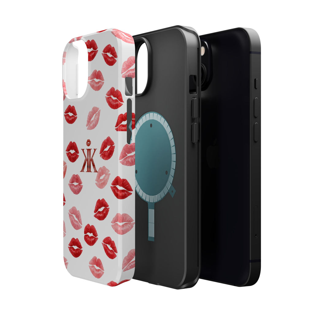 Psyche Collection White - Kiss Pattern Magnetic Impact Phone Case