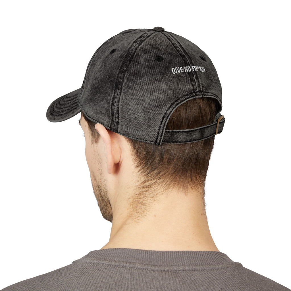 Vintage Embroidered Cap BLACK — Kairos Kosmos Logo Distressed Baseball Hat