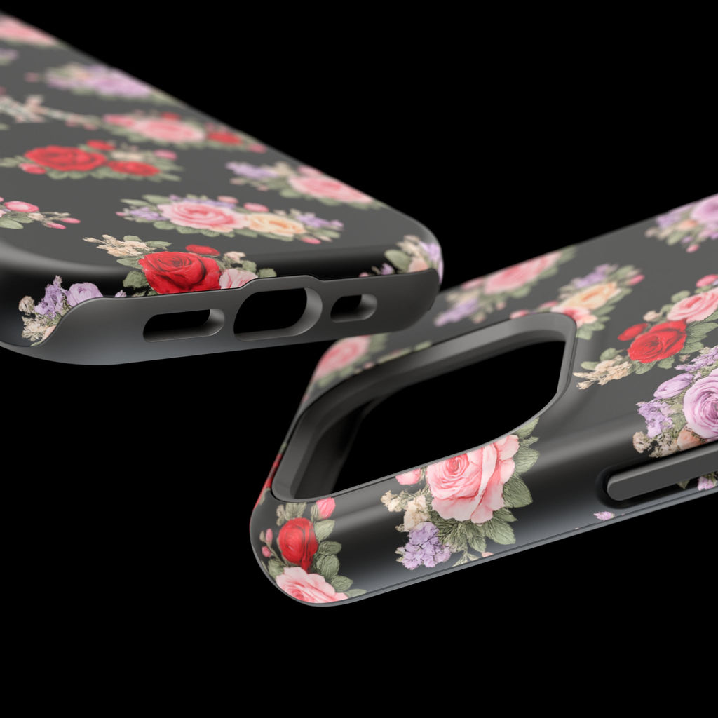 Anthos Collection BLACK Vintage Floral Rose Pattern Magnetic Impact-Resistant Phone Case