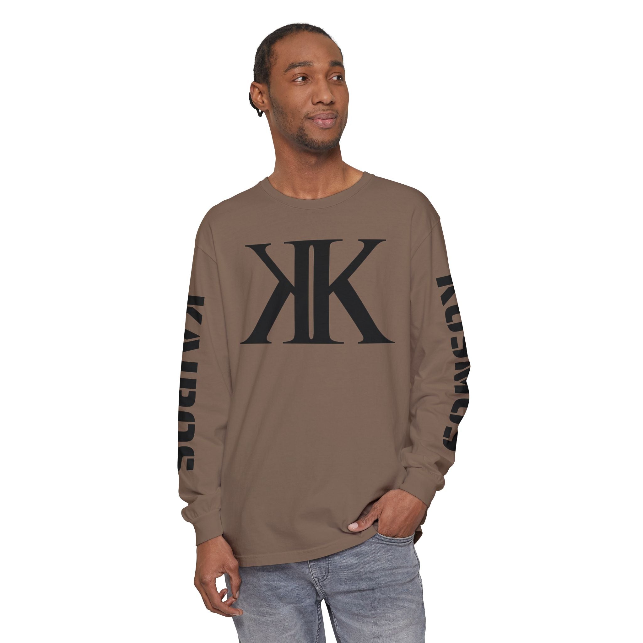 KOSMOS Monogram Uni-Sex Long Sleeve Tee — Bold Black Logo Sleeve Shirt