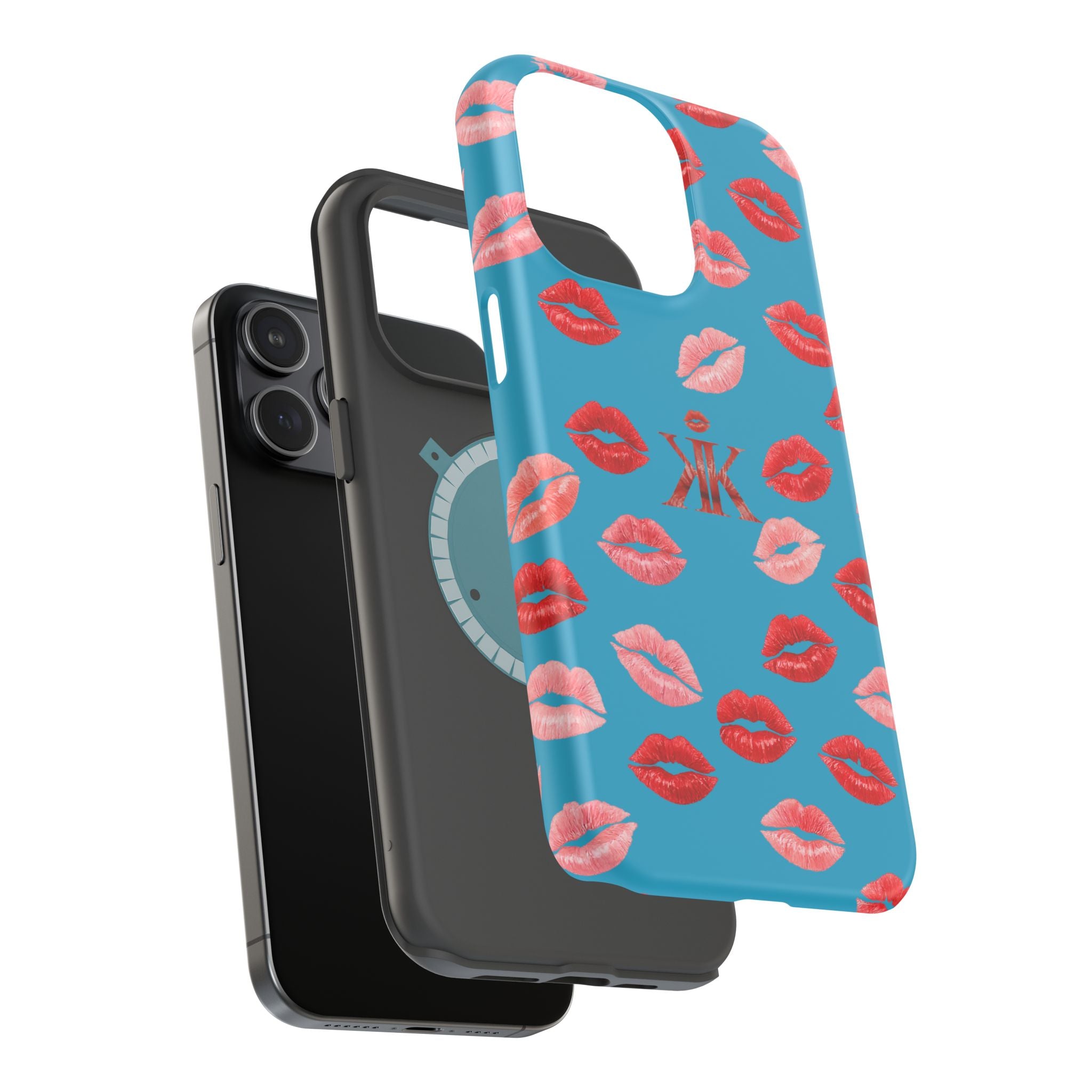 Psyche Collection Turquoise - Kiss Pattern Magnetic Impact Phone Case
