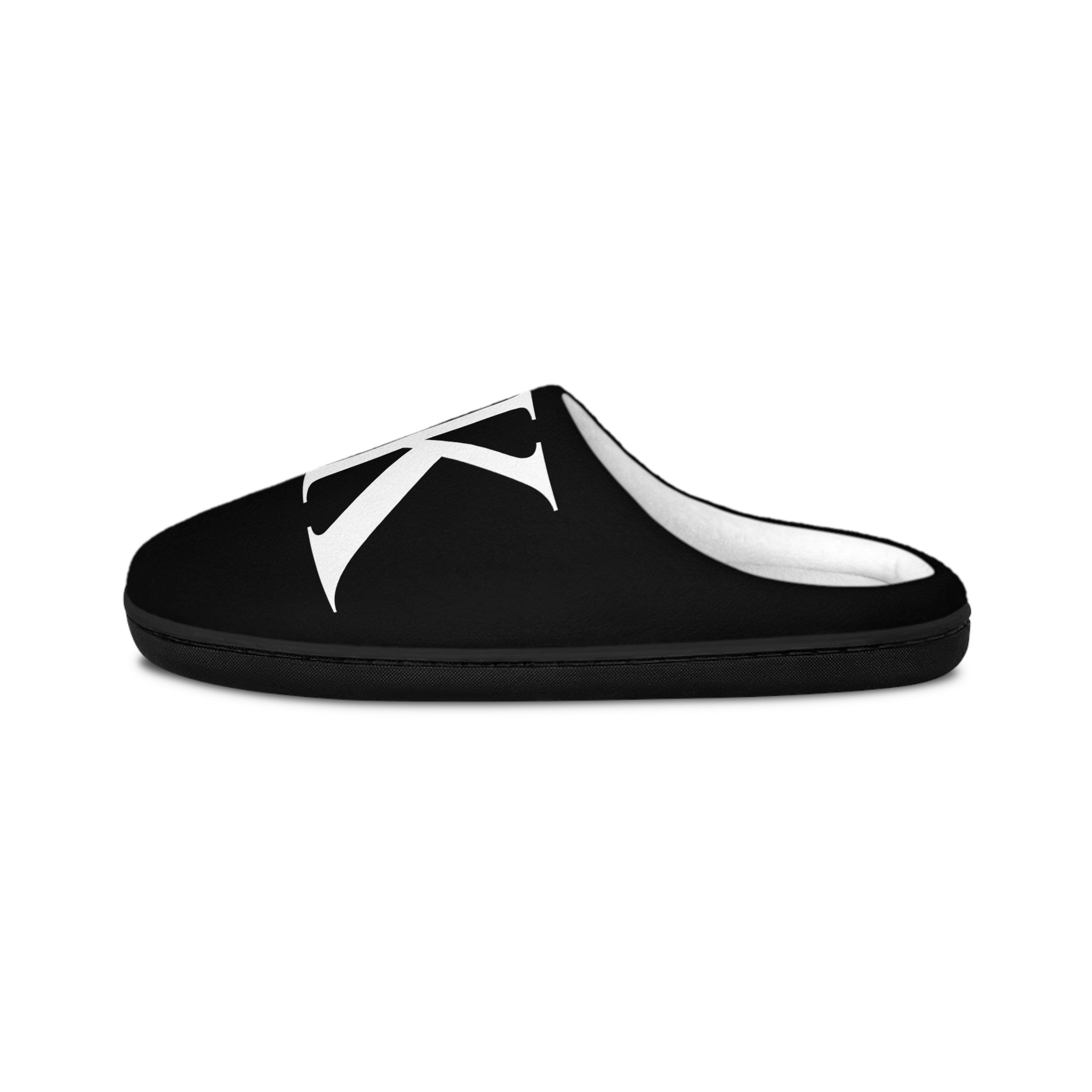 Men's BLACK Monogram Indoor Slippers — Comfort House Shoes with White 'KK' Logo