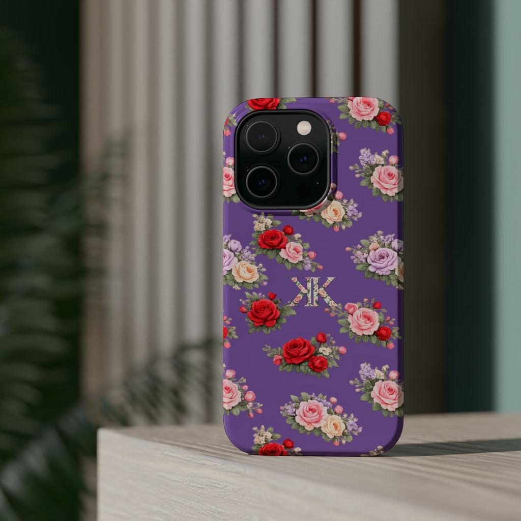 Anthos Collection Light Purple Vintage Floral Rose Pattern Magnetic Impact-Resistant Phone Case