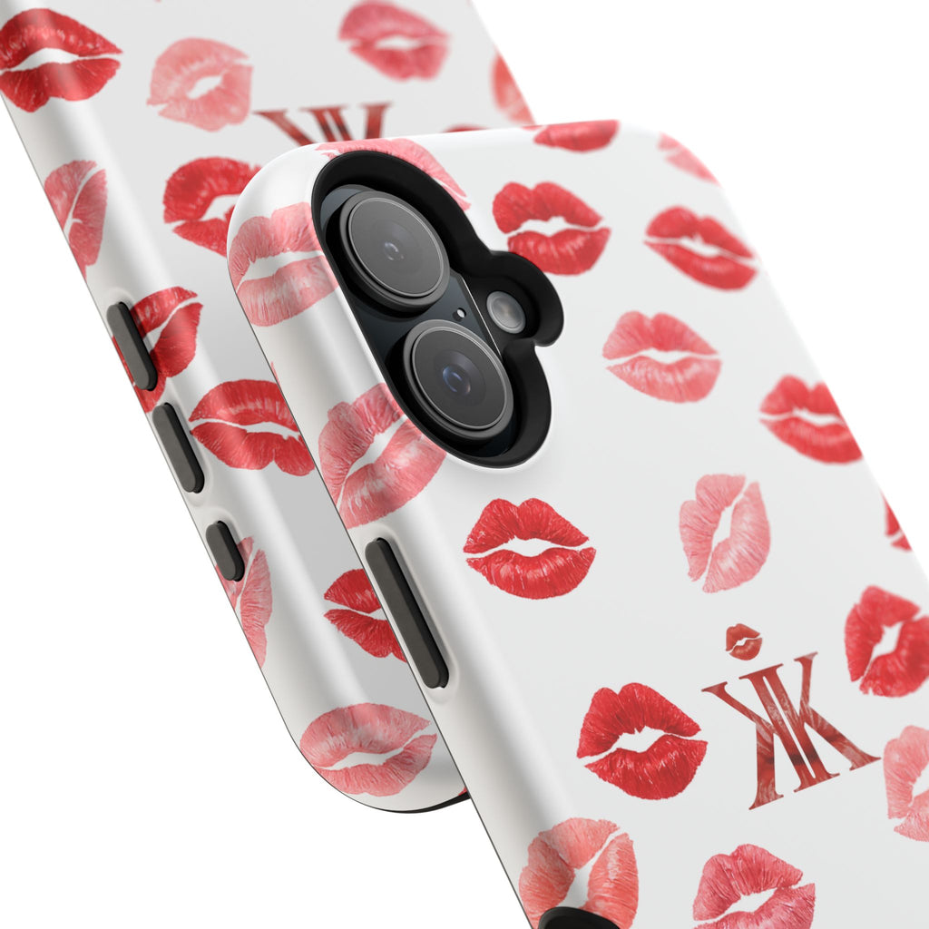 Psyche Collection White - Kiss Pattern Magnetic Impact Phone Case