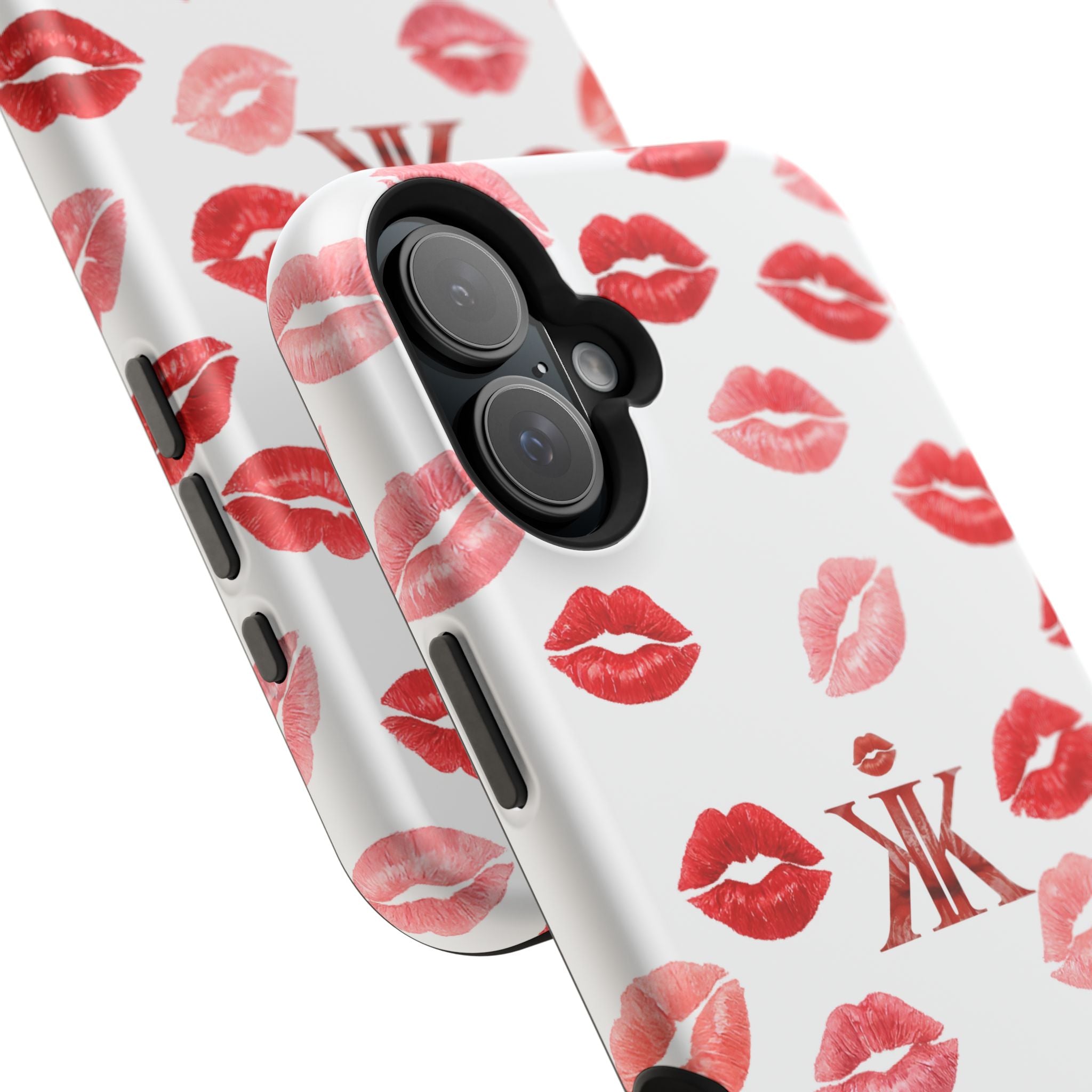 Psyche Collection White - Kiss Pattern Magnetic Impact Phone Case