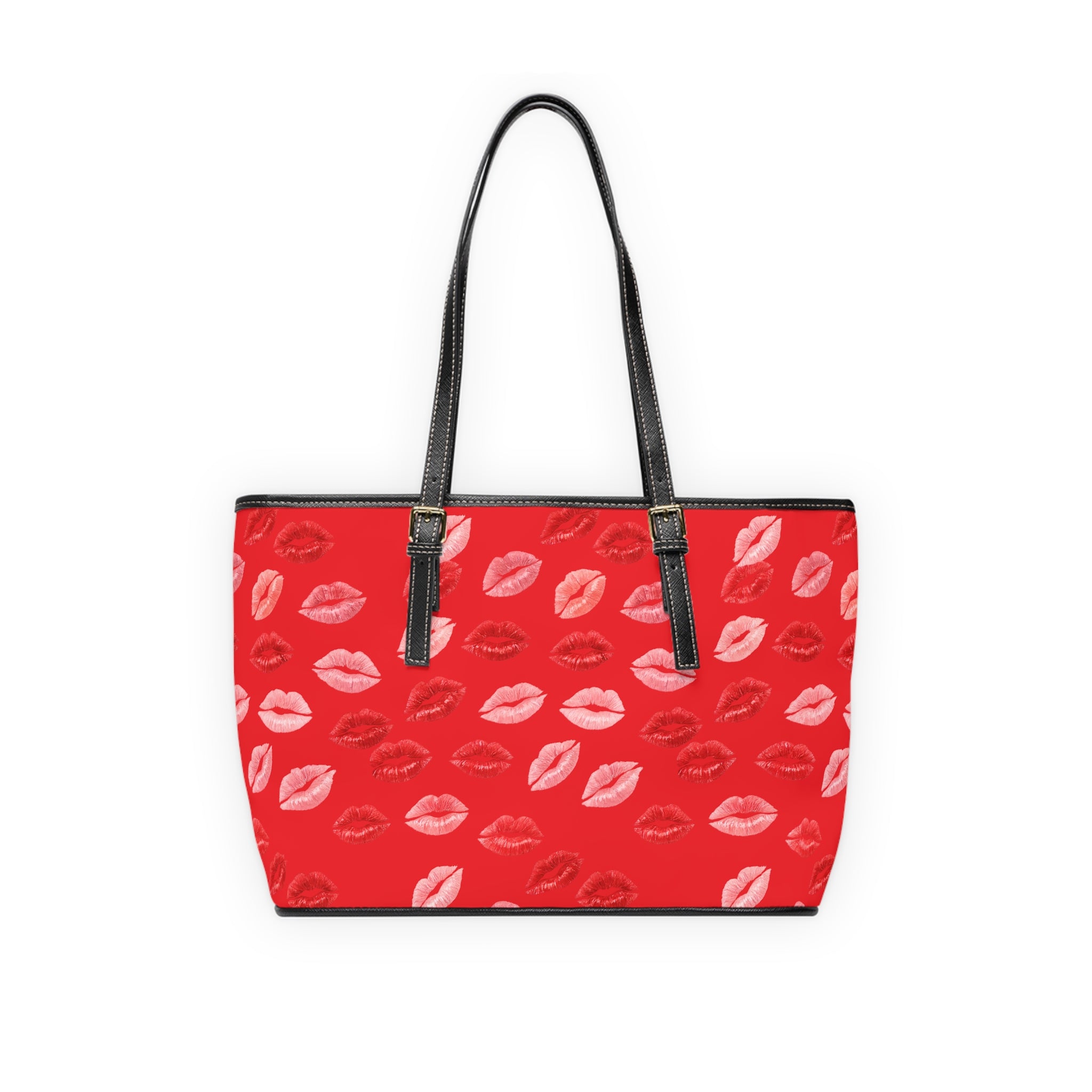 Psyche Collection RED Kiss Print PU Leather Shoulder Bag – Red Lipstick Pattern