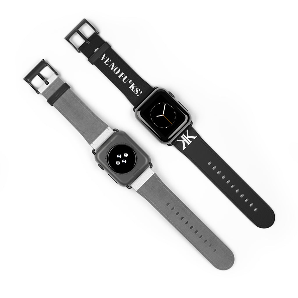 Watch Band BLACK — Leather Strap with "GIVE NO FU*KS!" Text