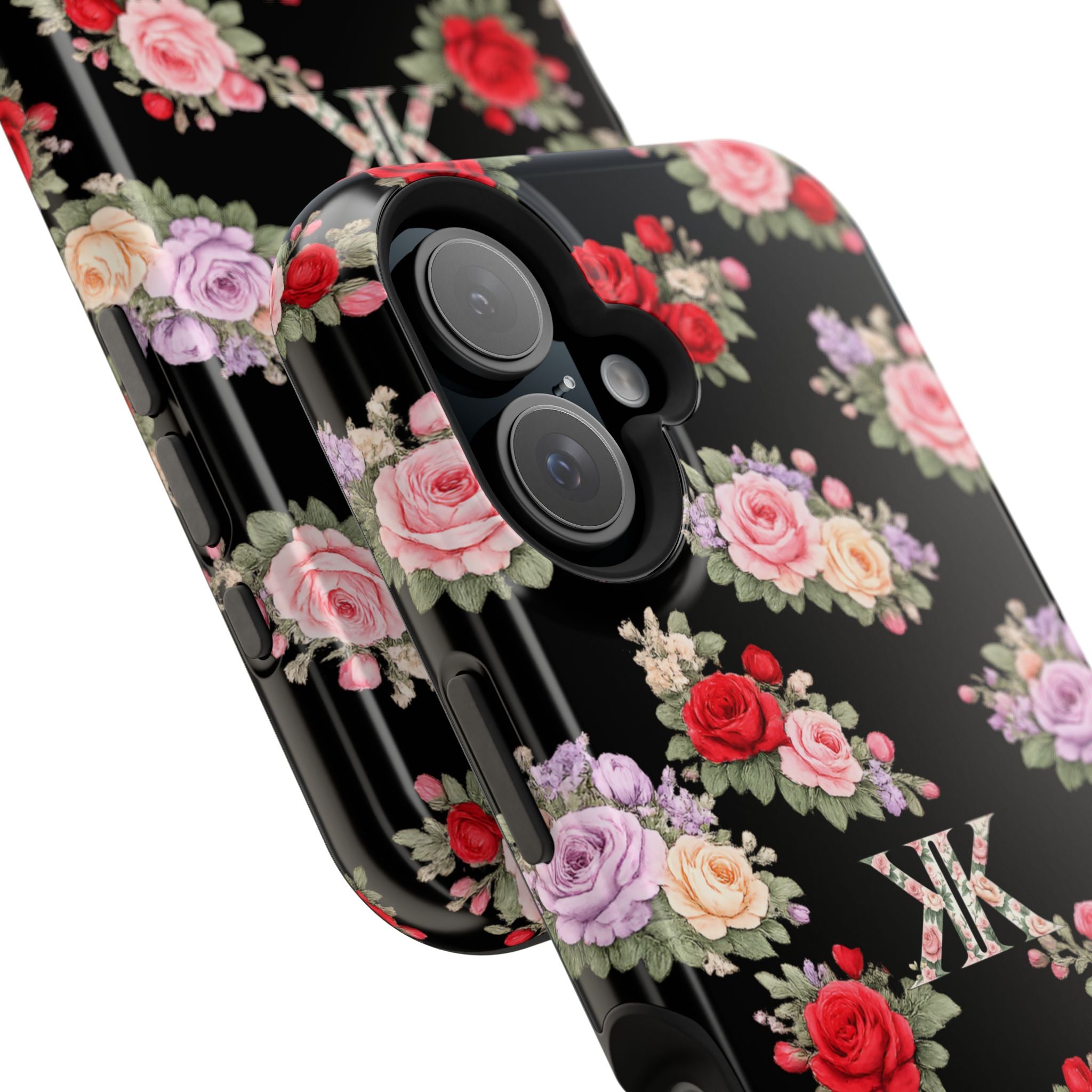 Anthos Collection BLACK Vintage Floral Rose Pattern Magnetic Impact-Resistant Phone Case