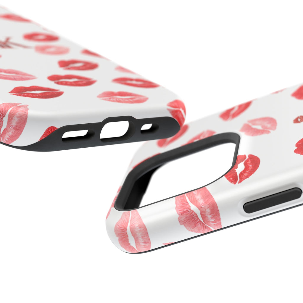 Psyche Collection White - Kiss Pattern Magnetic Impact Phone Case