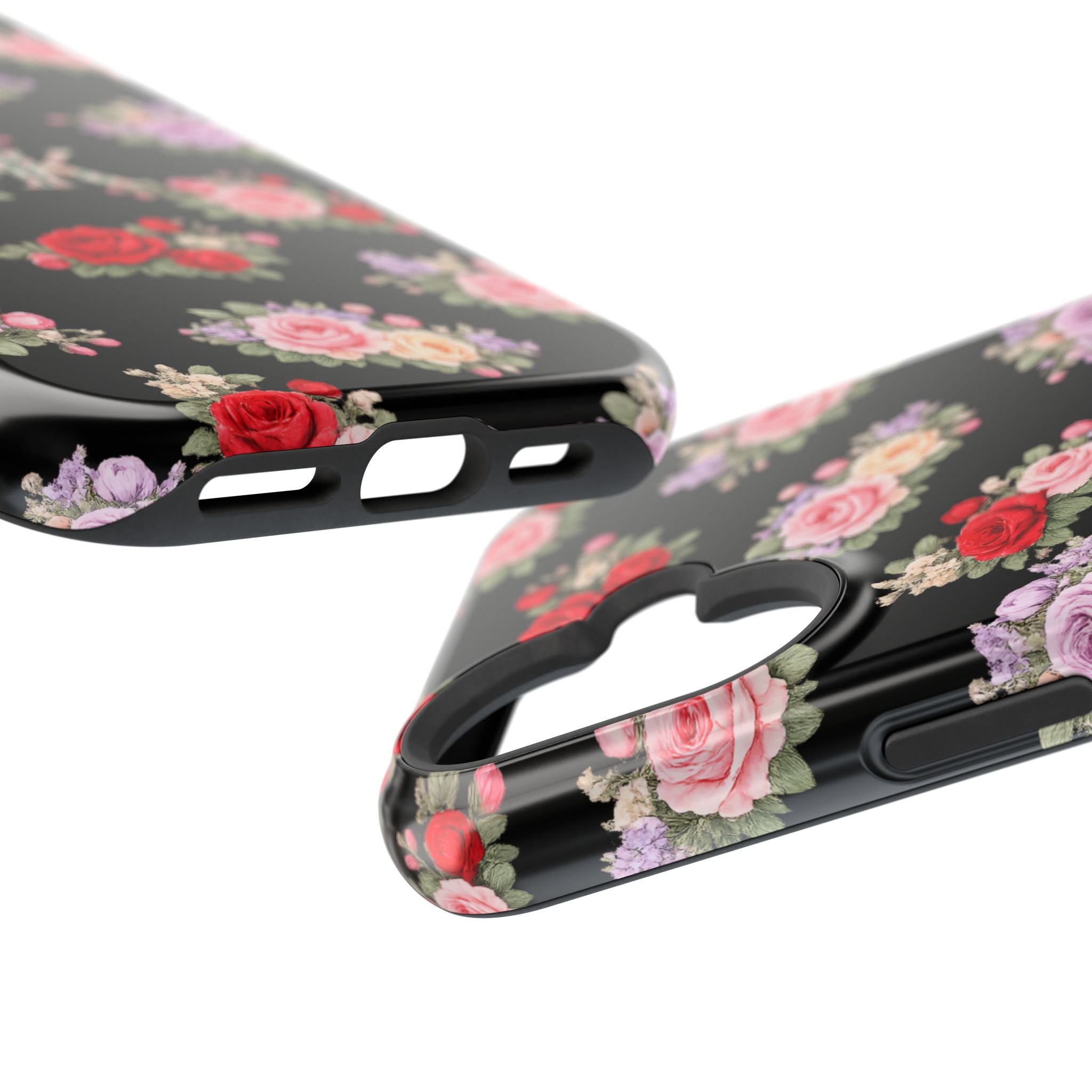 Anthos Collection BLACK Vintage Floral Rose Pattern Magnetic Impact-Resistant Phone Case