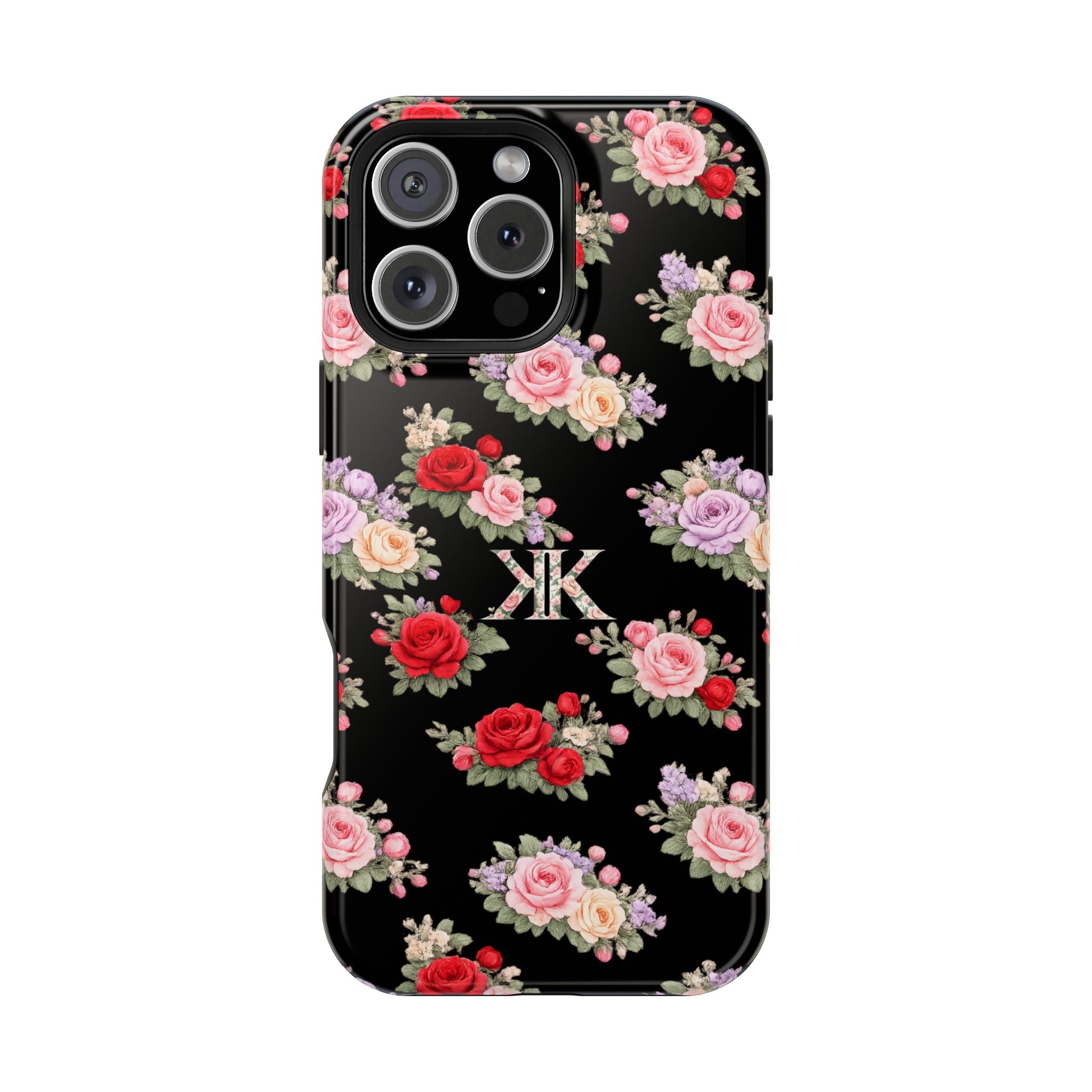 Anthos Collection BLACK Vintage Floral Rose Pattern Magnetic Impact-Resistant Phone Case