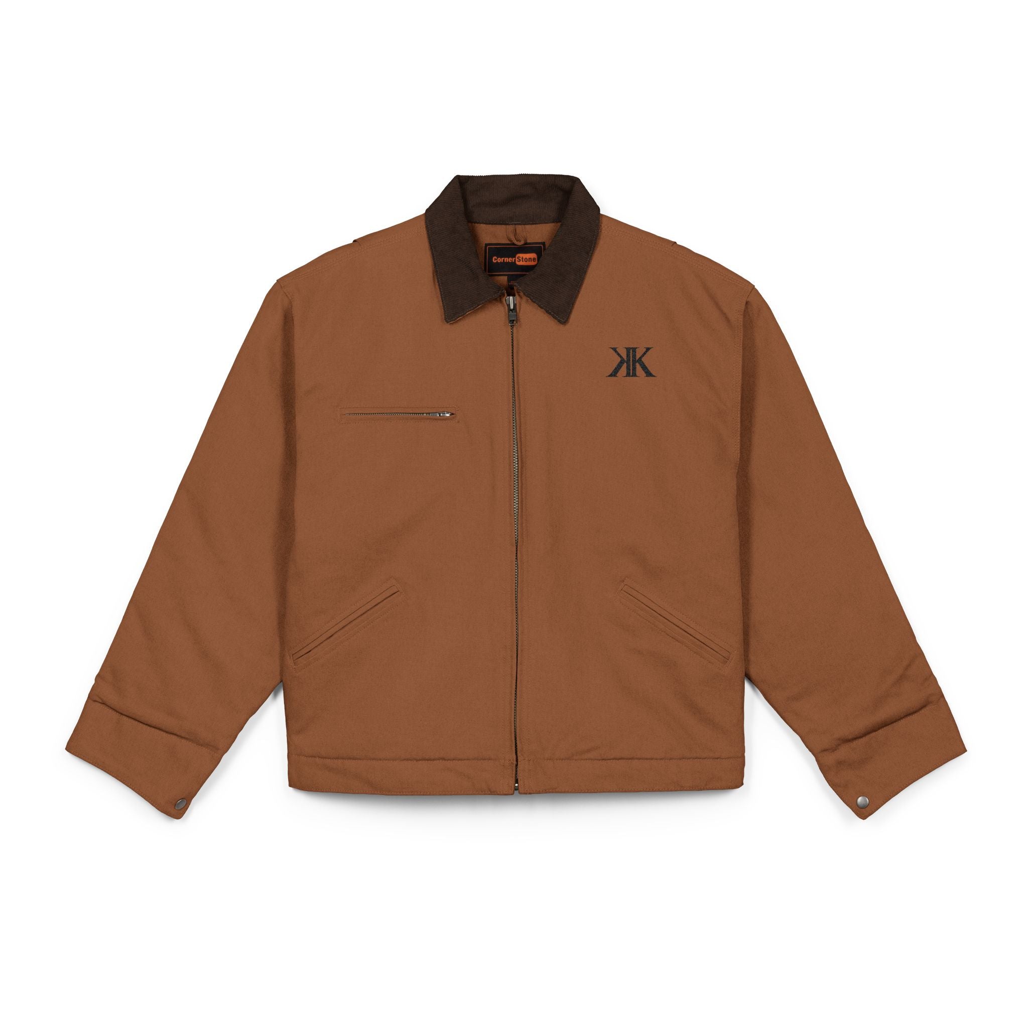 Embroidered Duck Cloth Work Jacket — Durable Brown Carpenter/Workwear Coat