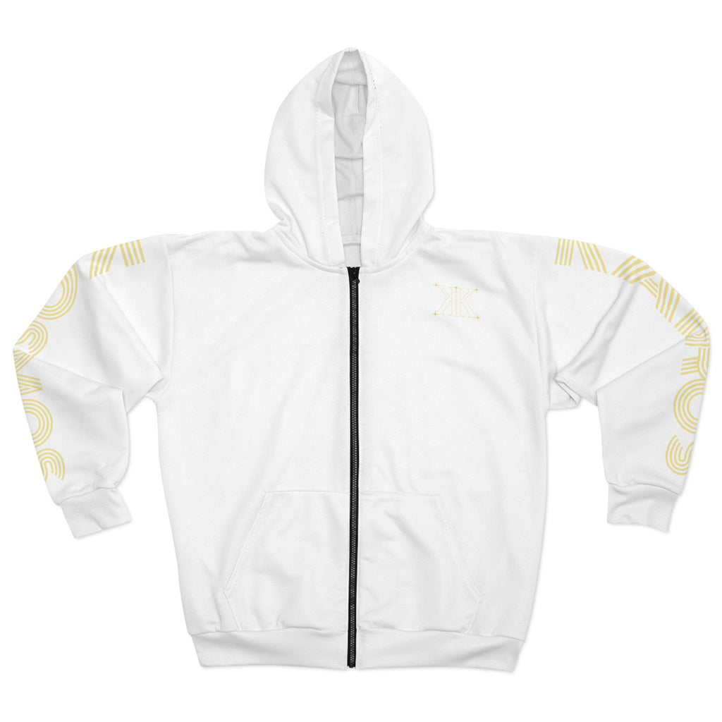 Aether Collection White Aries Zodiac Zip Hoodie — Ram Constellation Graphic