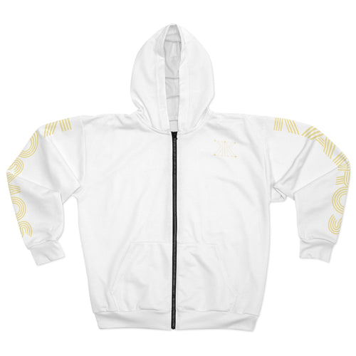 Aether Collection White Aries Zodiac Zip Hoodie — Ram Constellation Graphic