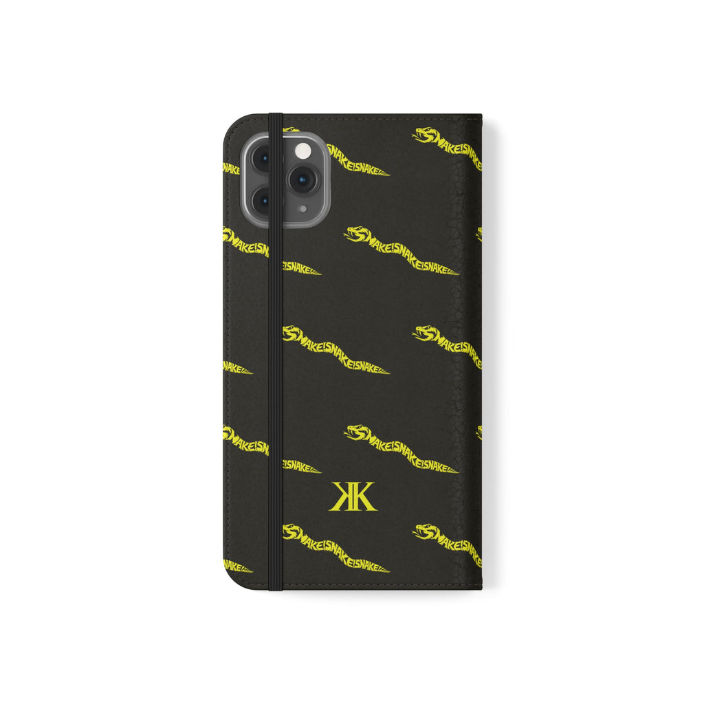 Aspis Collection Flip Case Phone Wallet — Black & Gold Kairos Kosmos Pattern