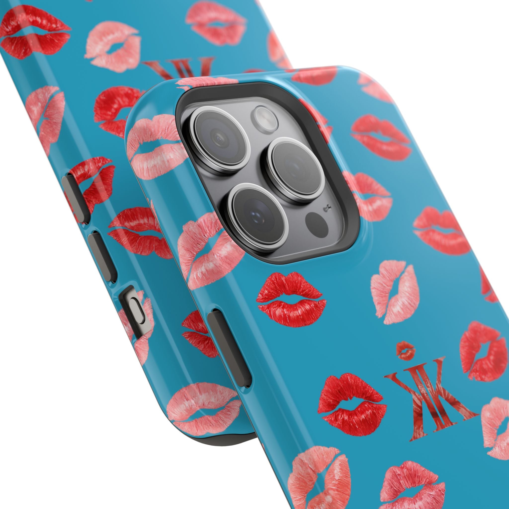 Psyche Collection Turquoise - Kiss Pattern Magnetic Impact Phone Case