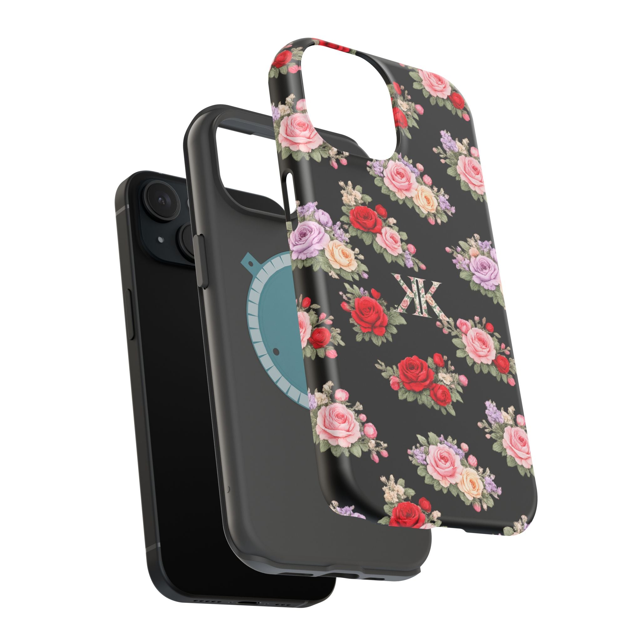 Anthos Collection BLACK Vintage Floral Rose Pattern Magnetic Impact-Resistant Phone Case