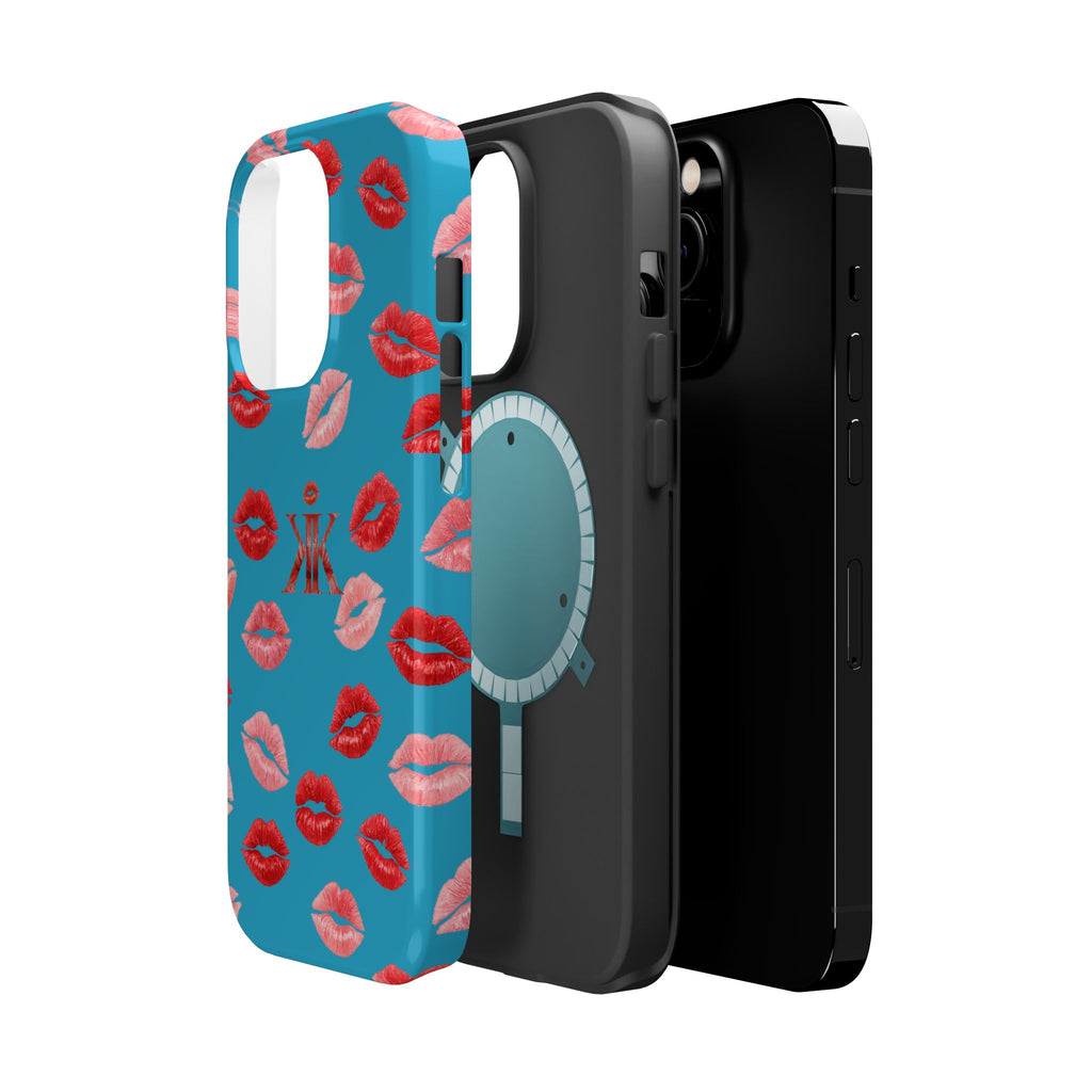 Psyche Collection Turquoise - Kiss Pattern Magnetic Impact Phone Case