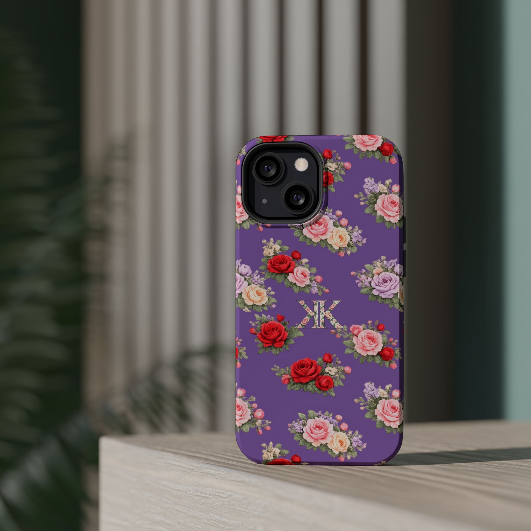 Anthos Collection Light Purple Vintage Floral Rose Pattern Magnetic Impact-Resistant Phone Case