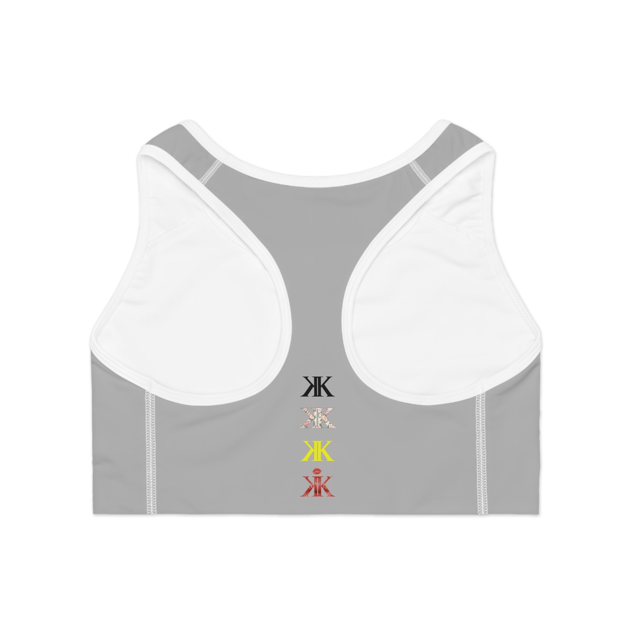 Sigil Collection Light Grey Minimalist Stacked Logo Sports Bra — Colorful Monogram Activewear
