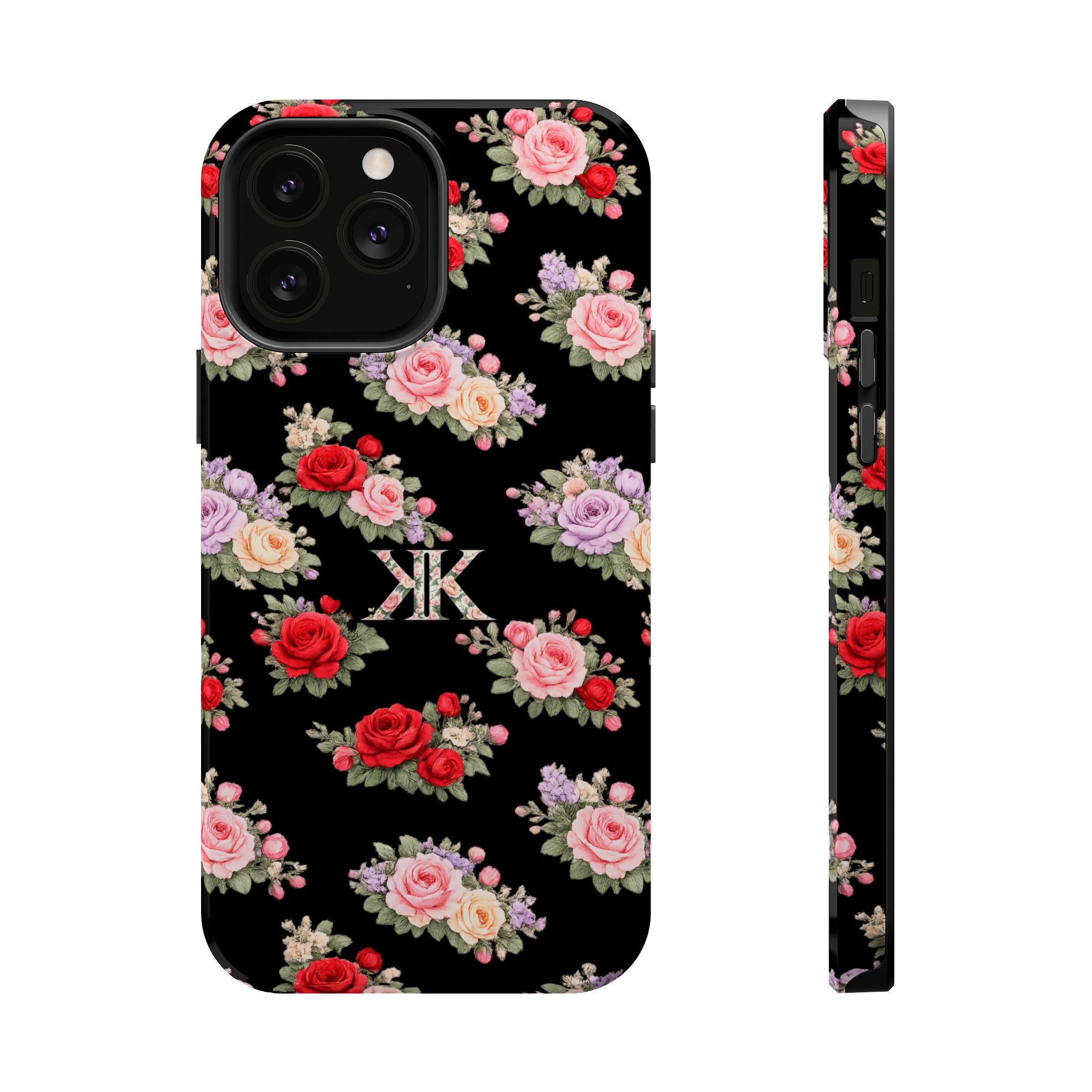 Anthos Collection BLACK Vintage Floral Rose Pattern Magnetic Impact-Resistant Phone Case